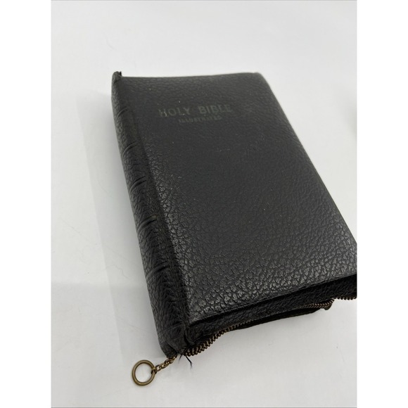 Vtg‎ 1940s Holy Bible KJV Self Pronouncing Edition Zipper Inserts 4 Leaf Clovers - Picture 1 of 13